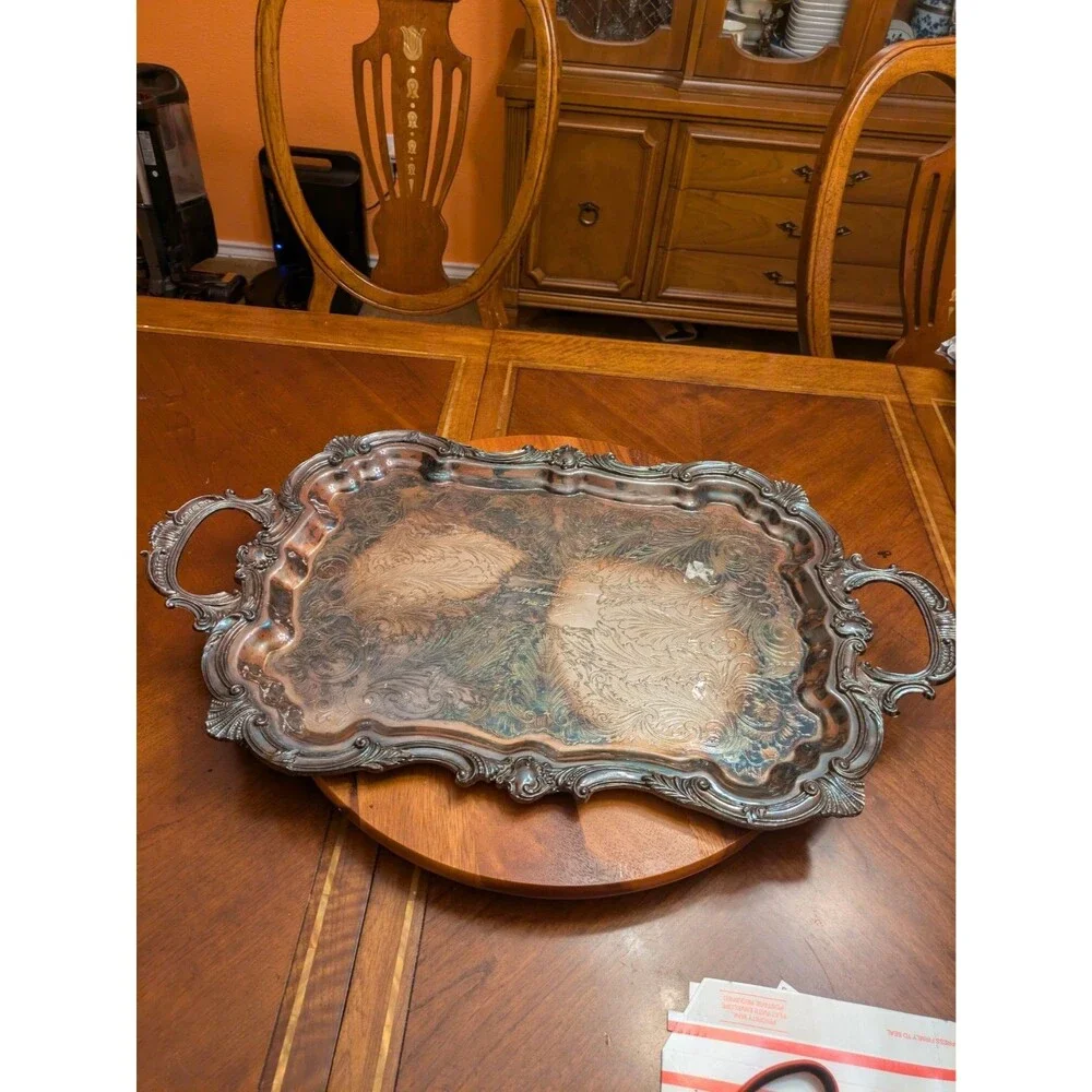Vintage Birmingham Silver Co. Elaborate 20” Silverplate Footed Butler’s Tray